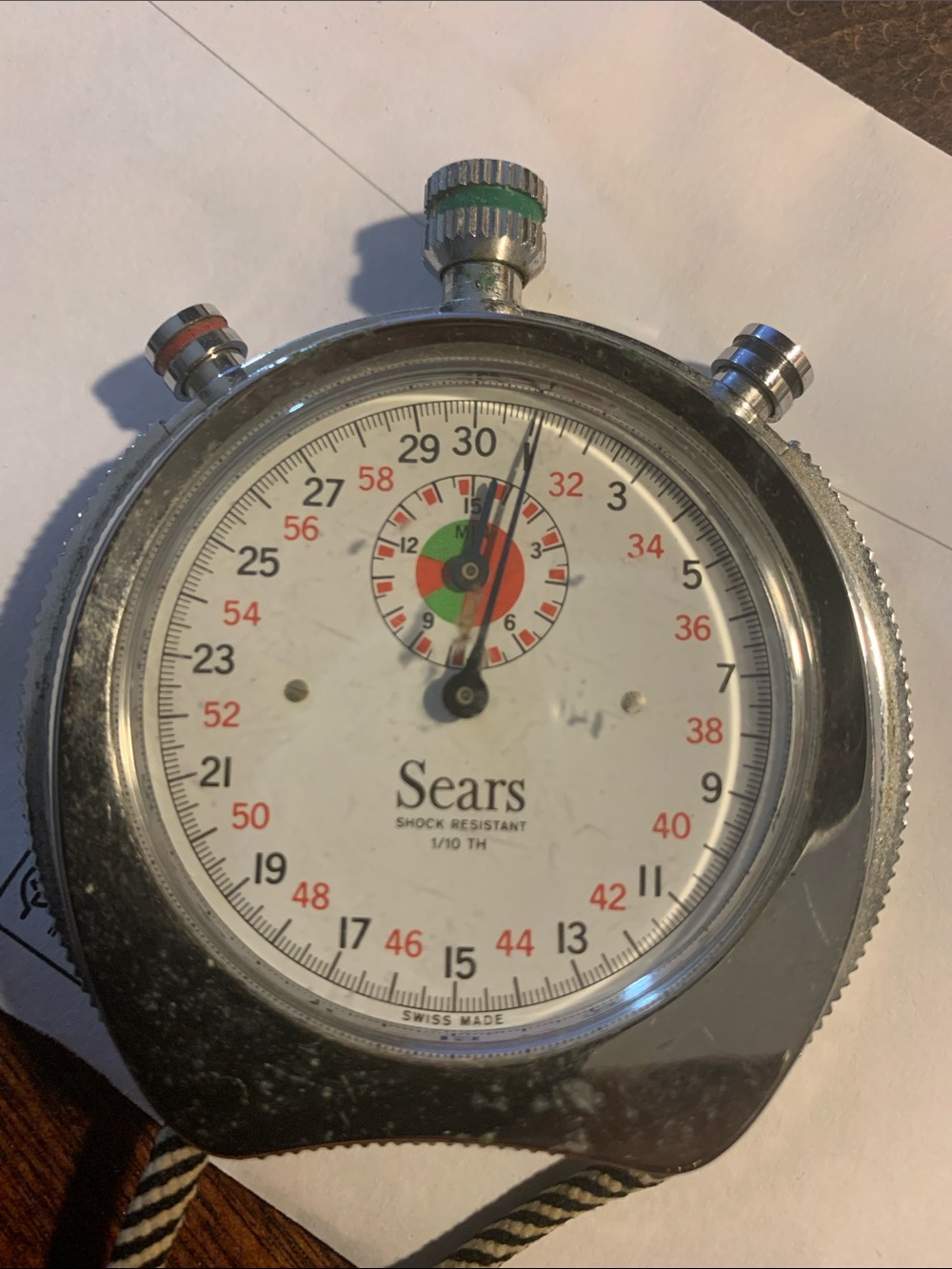 Sears Vintage Chrome Mechanical Stopwatch With Shock Resistant
